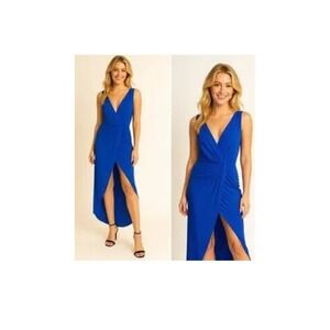 Royal Blue Jersey High Low Maxi Dress Leza Crossover Wedding Guest MISA M NWT